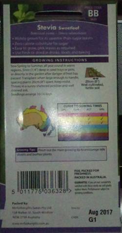 Sowing instructions on the back of the packet from Mr Fothergill's Seeds