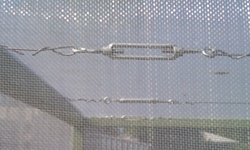 turnbuckle keeps wire taut for tying up tomatoes